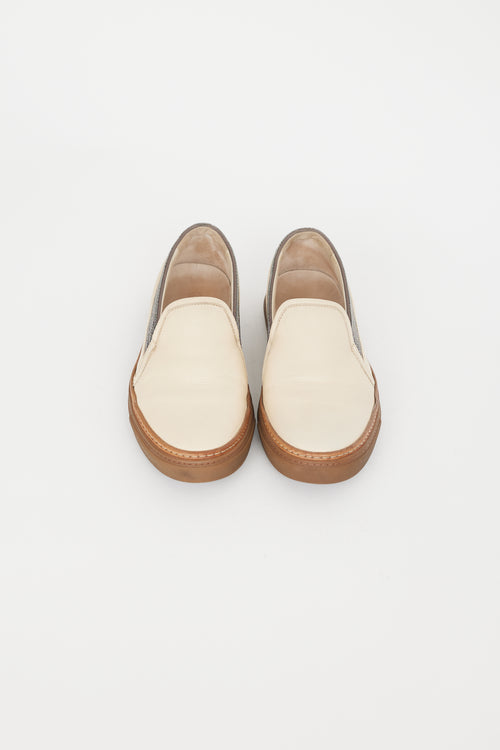 Brunello Cucinelli Cream 
Brown Monili Slip On Sneaker