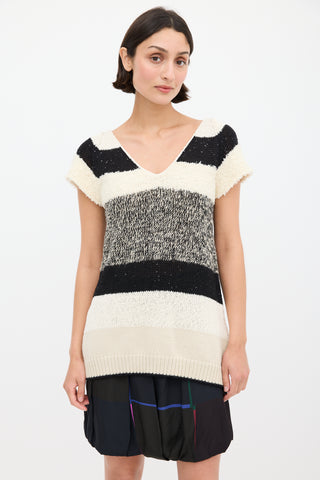 Brunello Cucinelli Cream 
Black Panelled Ribbon Back Top