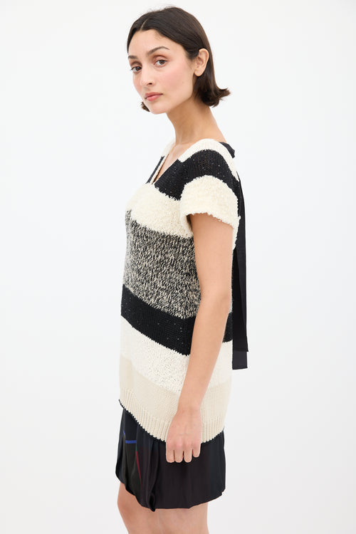 Brunello Cucinelli Cream 
Black Panelled Ribbon Back Top