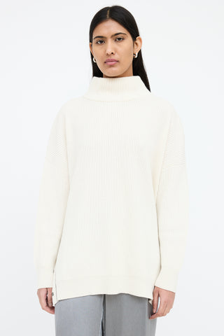 Brunello Cucinelli Cream Cashmere Side Snap Sweater