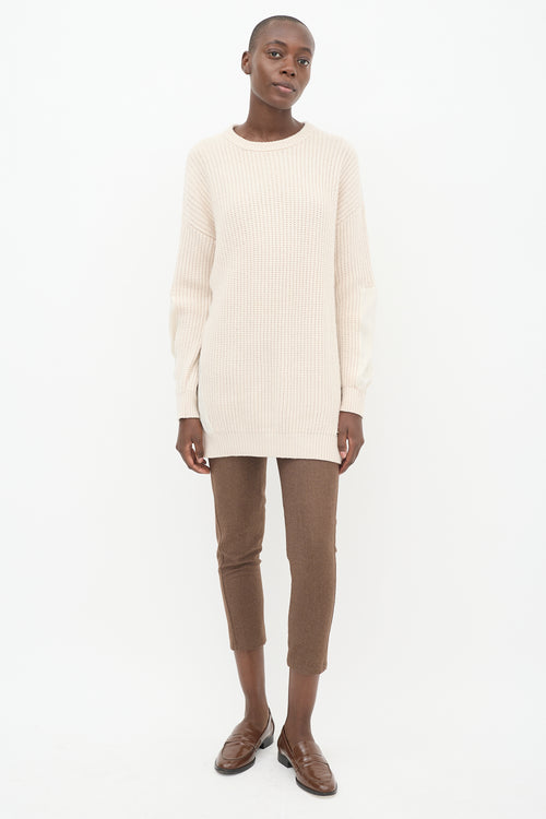 Brunello Cucinelli Cream Cashmere 
Silk Panelled Sweater