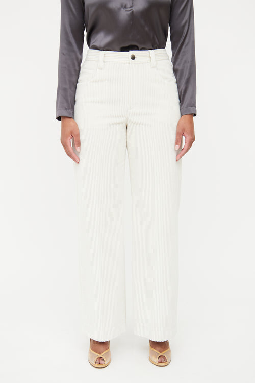 Brunello Cucinelli Cream Wide Leg Corduroy Pant