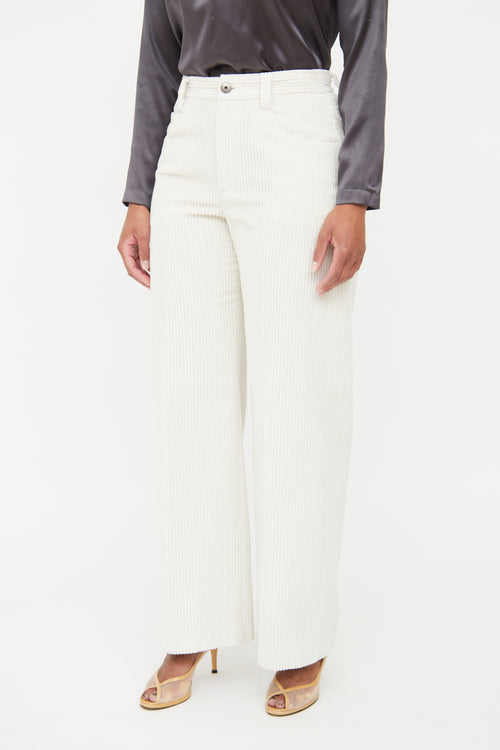 Brunello Cucinelli Cream Wide Leg Corduroy Pant