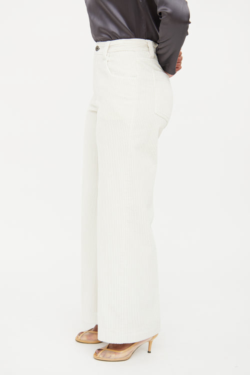 Brunello Cucinelli Cream Wide Leg Corduroy Pant