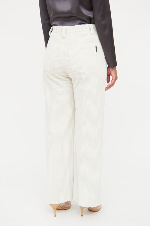 Brunello Cucinelli Cream Wide Leg Corduroy Pant