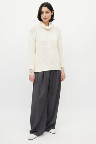 Brunello Cucinelli Cream Knit Lace Sweater