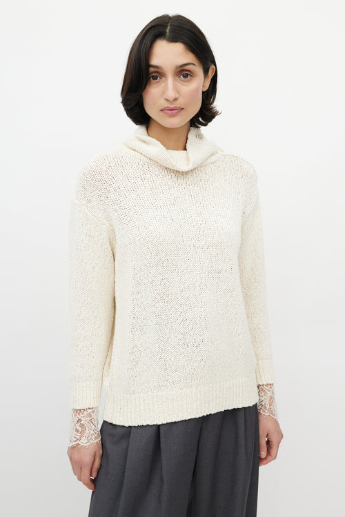 Brunello Cucinelli Cream Knit Lace Sweater