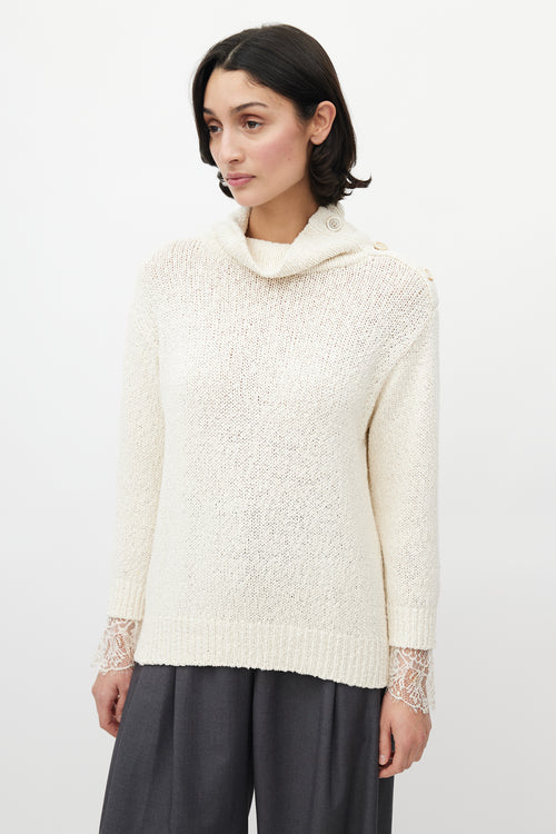 Brunello Cucinelli Cream Knit Lace Sweater