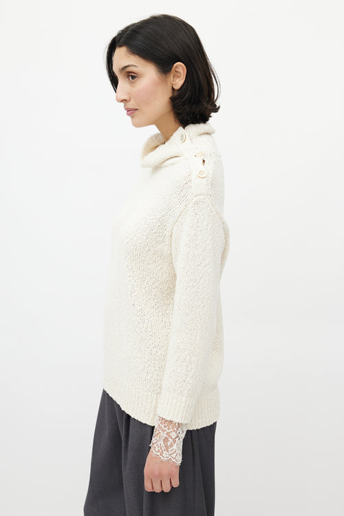 Brunello Cucinelli Cream Knit Lace Sweater