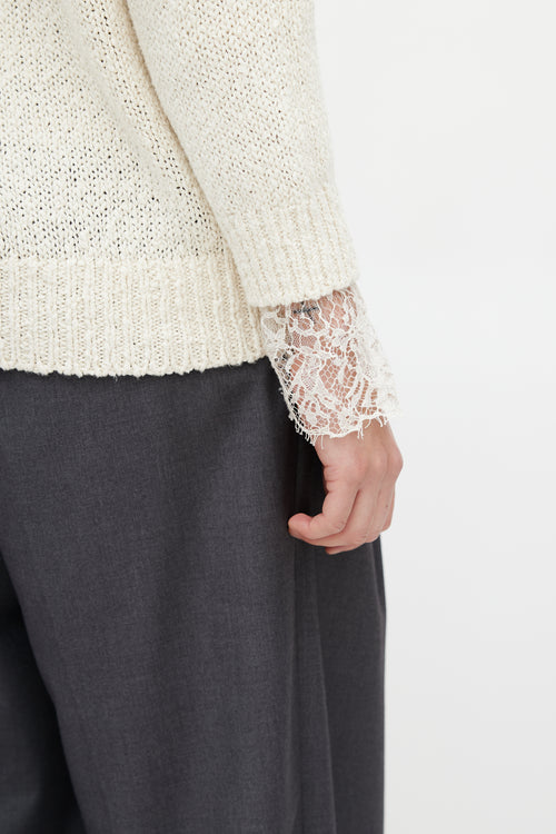 Brunello Cucinelli Cream Knit Lace Sweater