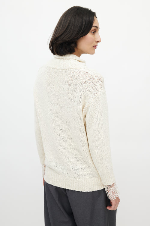 Brunello Cucinelli Cream Knit Lace Sweater