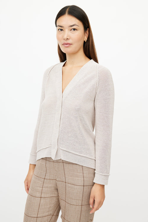 Brunello Cucinelli Cream Metallic Knit Cardigan