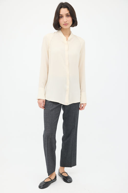 Brunello Cucinelli Cream Monili Trim Double Collar Shirt