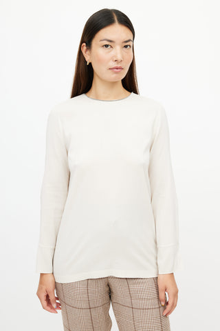 Brunello Cucinelli Cream Monilli Chain Silk Top