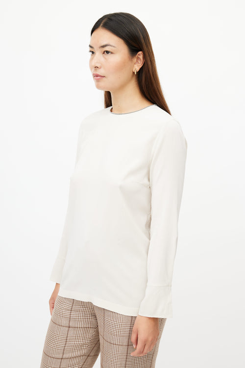 Brunello Cucinelli Cream Monilli Chain Silk Top