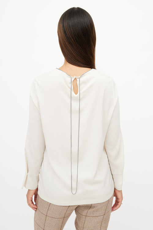 Brunello Cucinelli Cream Monilli Chain Silk Top