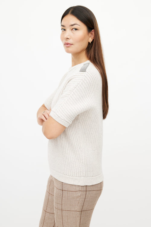 Brunello Cucinelli Cream Monilli Knit Top