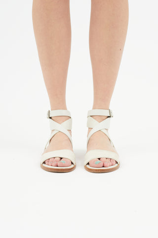 Brunello Cucinelli Cream Leather 
Textured Sandal