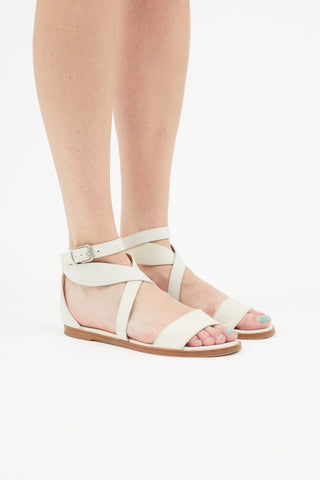 Brunello Cucinelli Cream Leather 
Textured Sandal