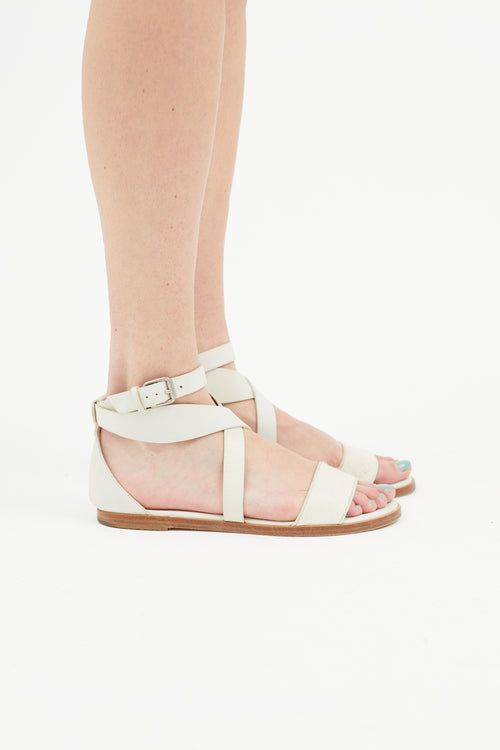 Brunello Cucinelli Cream Leather 
Textured Sandal