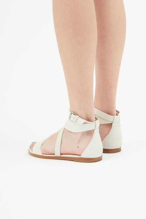 Brunello Cucinelli Cream Leather 
Textured Sandal