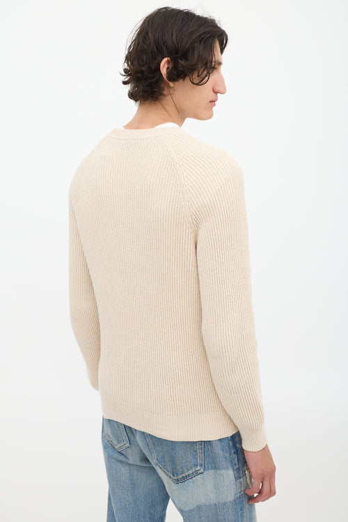 Brunello Cucinelli Beige Cotton Rib Knit Sweater