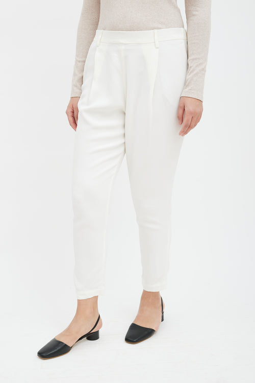 Brunello Cucinelli Cream Silk Drop Seat Trouser