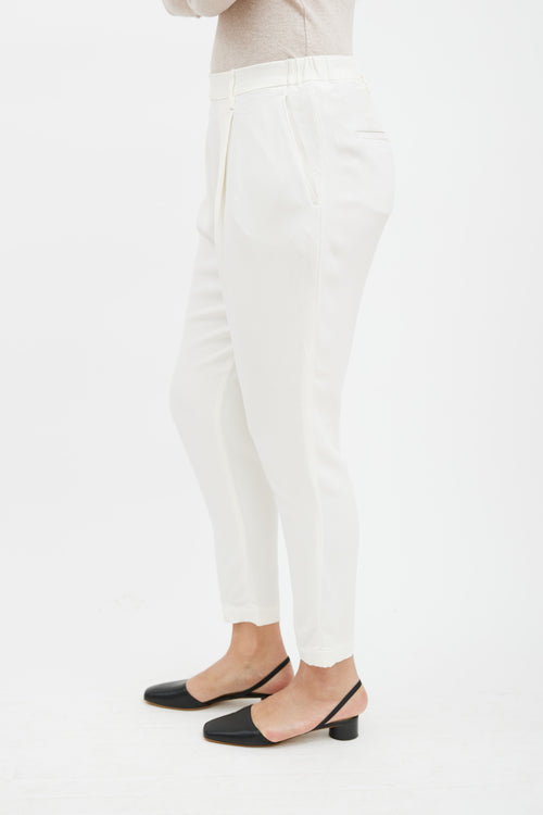 Brunello Cucinelli Cream Silk Drop Seat Trouser