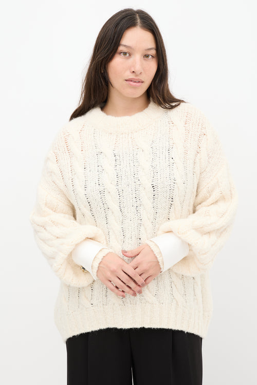 Brunello Cucinelli Cream Wool Knit Jewel Cuff Sweater