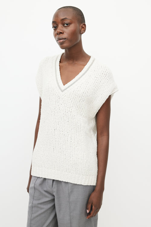 Brunello Cucinelli Cream Wool Monili Knit Vest