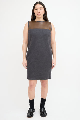 Brunello Cucinelli Dark Grey 
Brown Leather Panel Dress