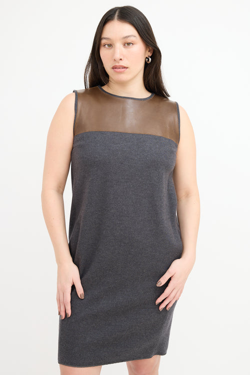 Brunello Cucinelli Dark Grey 
Brown Leather Panel Dress