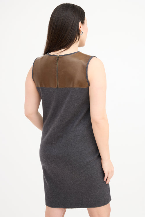 Brunello Cucinelli Dark Grey 
Brown Leather Panel Dress