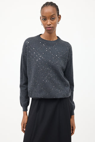 Brunello Cucinelli Dark Grey Cashmere Sequin Sweater