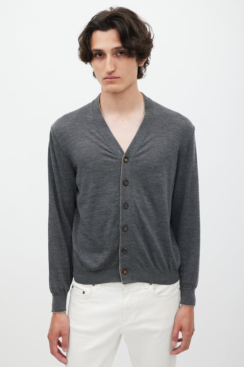 Brunello Cucinelli Dark Grey Wool Knit Cardigan