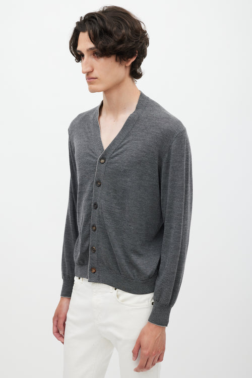 Brunello Cucinelli Dark Grey Wool Knit Cardigan