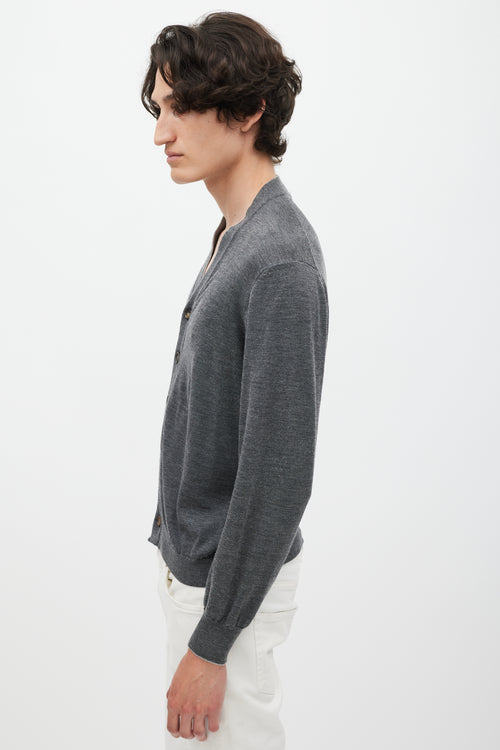 Brunello Cucinelli Dark Grey Wool Knit Cardigan