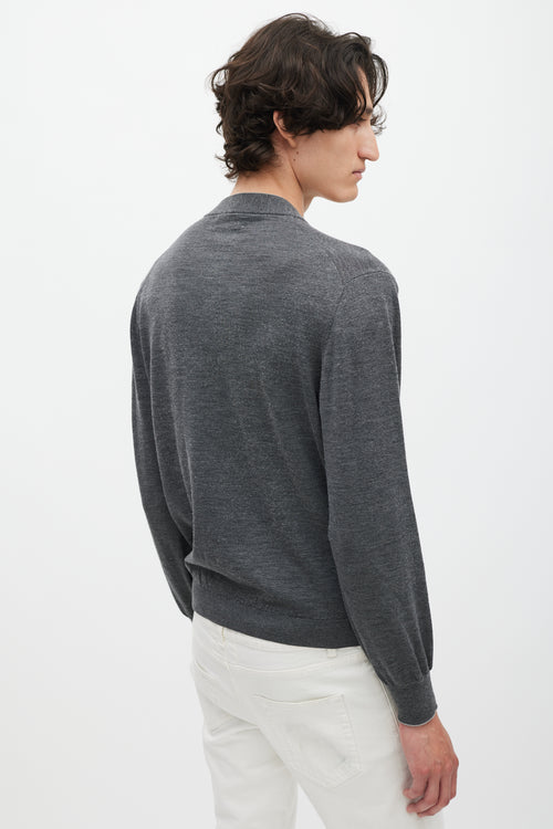 Brunello Cucinelli Dark Grey Wool Knit Cardigan