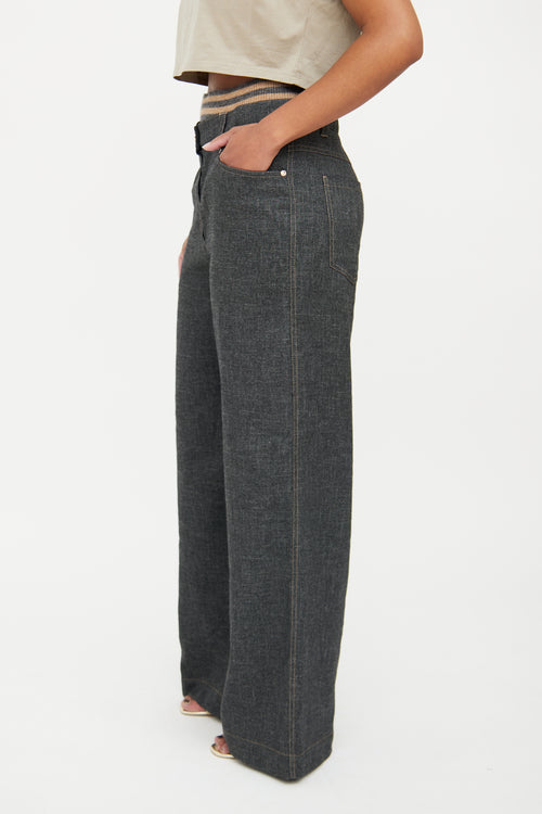 Brunello Cucinelli Grey 
Beige Wide Leg Jean