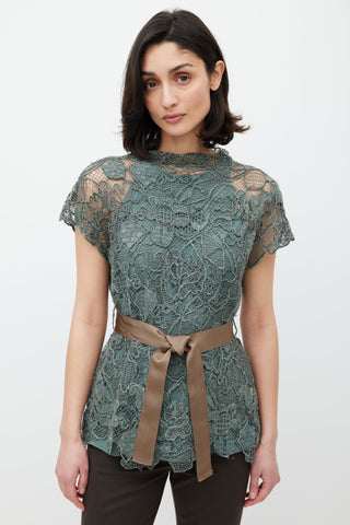 Brunello Cucinelli Green 
Brown Lace Monilli Top