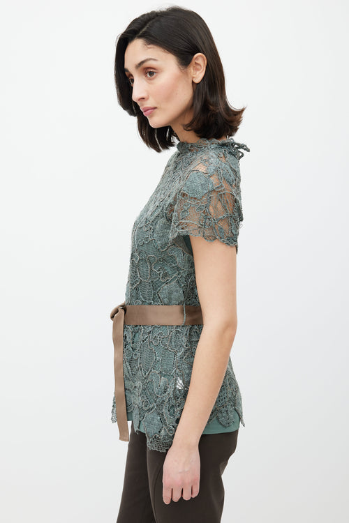 Brunello Cucinelli Green 
Brown Lace Monilli Top