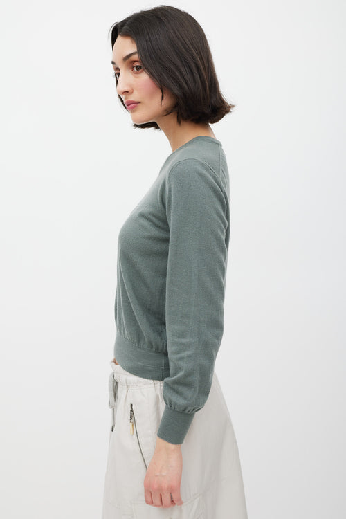 Brunello Cucinelli Green Knit Cashmere V-Neck Sweater