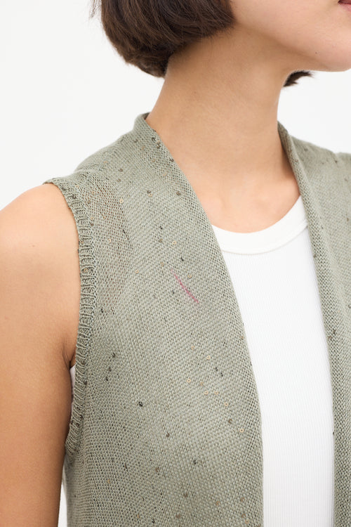 Brunello Cucinelli Green Linen Knit Sequin Vest