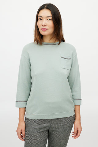 Brunello Cucinelli Green Monili Cashmere Knit Sweater