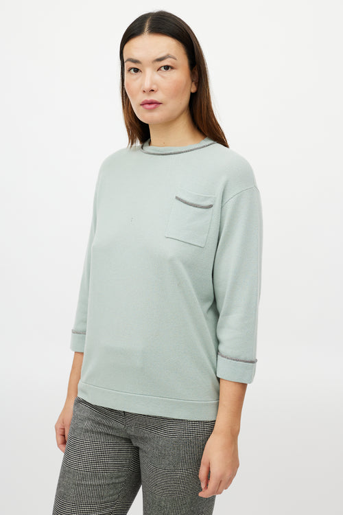 Brunello Cucinelli Green Monili Cashmere Knit Sweater