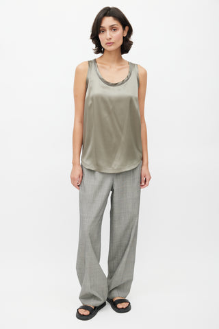 Brunello Cucinelli Green Satin Monili Trim Tank