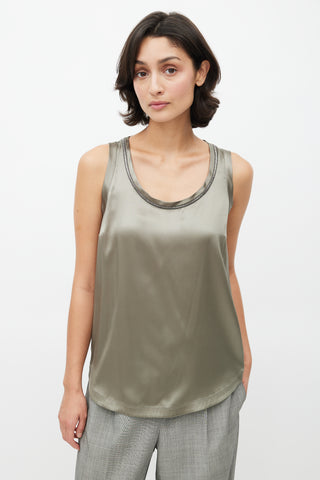 Brunello Cucinelli Green Satin Monili Trim Tank