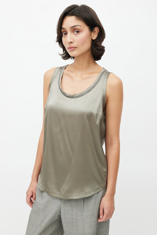 Brunello Cucinelli Green Satin Monili Trim Tank