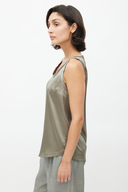 Brunello Cucinelli Green Satin Monili Trim Tank