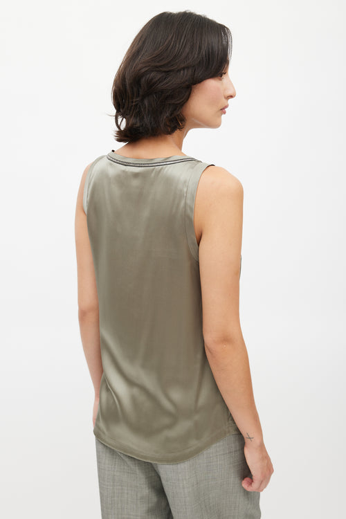 Brunello Cucinelli Green Satin Monili Trim Tank